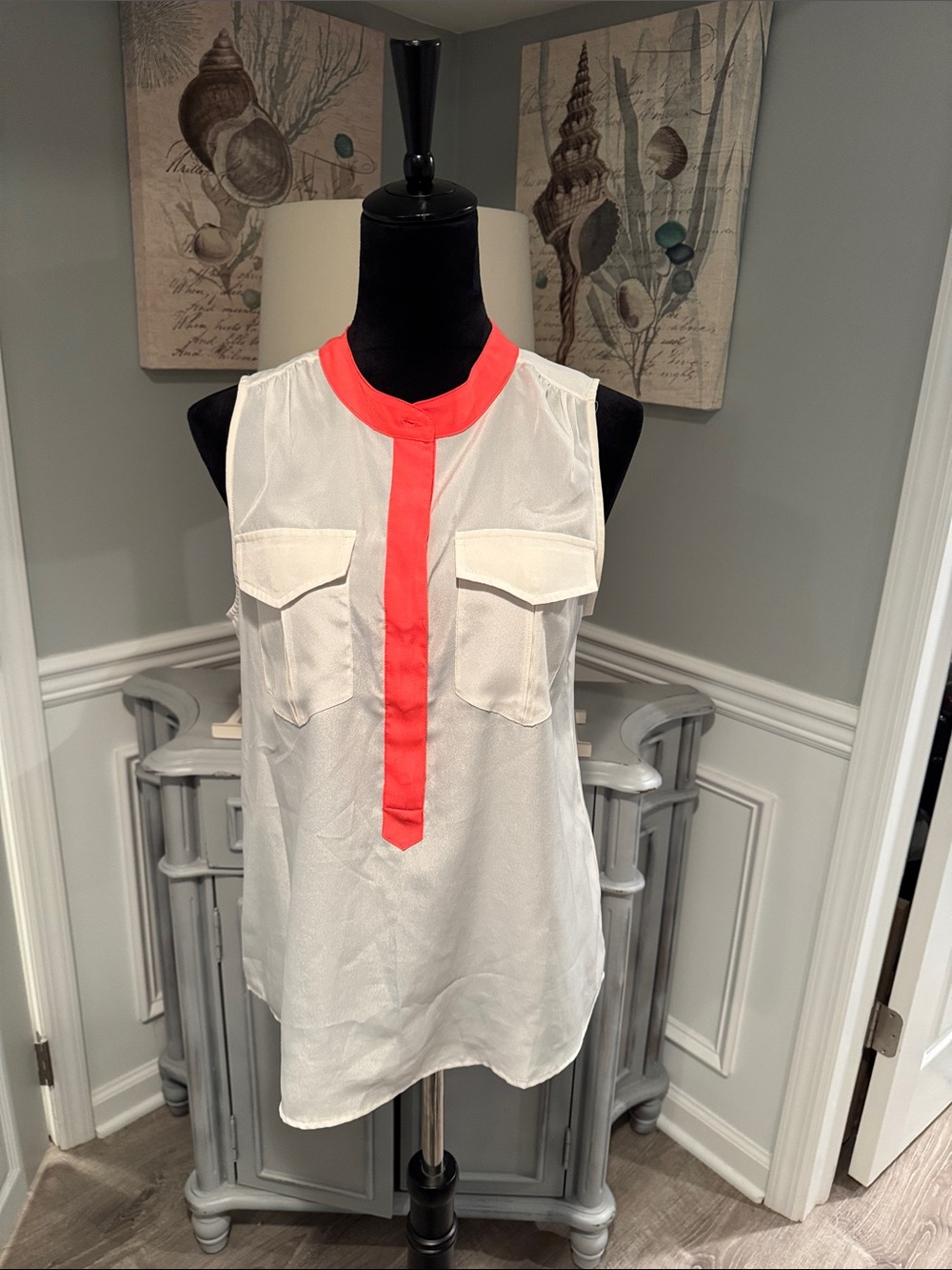 J. Crew White Sleeveless Camisole with Coral Trim